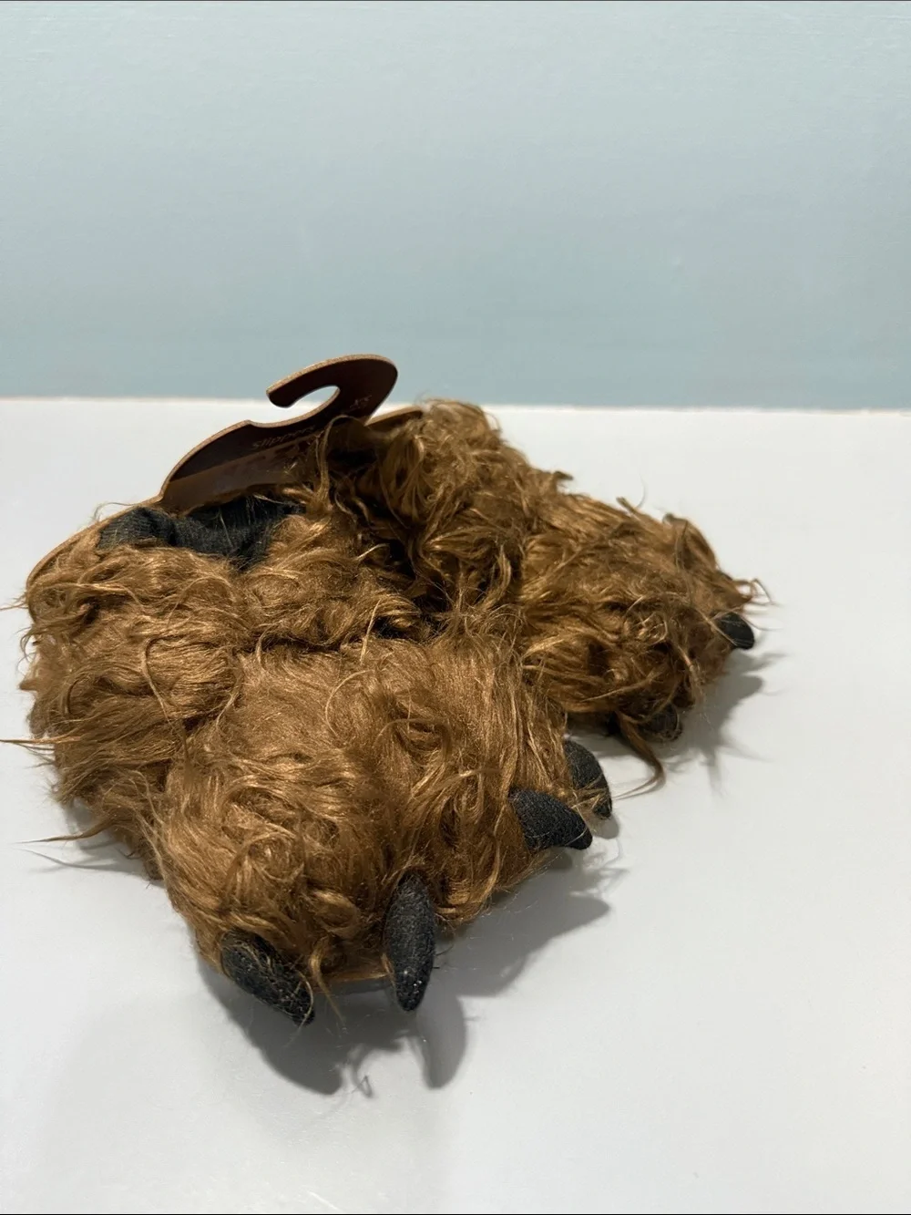 Lazy One Brown Furry Big Foot Paw Slippers - Kids XS